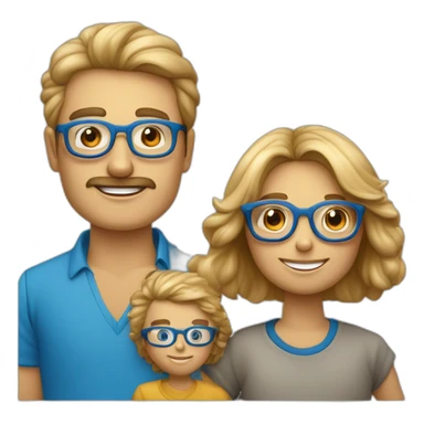 Familia de padre calvo con gafas, madre rubia de pelo largo, niño rubio de 8 años con gafas azules  y niño de pelo castaño de 12 años con gafas azules sticker