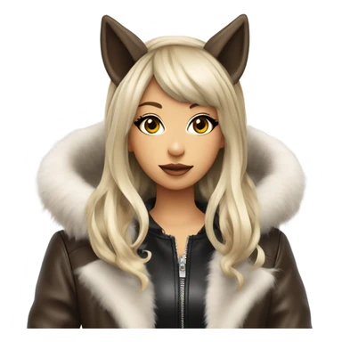 werewolf hime gyaru girl, wolf ears, leather coat sticker