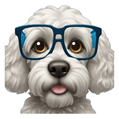 black cockapoo wearing blue rectangle glasses sticker