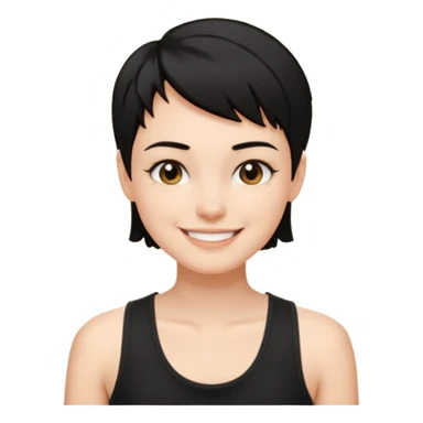 a white woman with short tomboy black hair wearing men's black tank top sticker