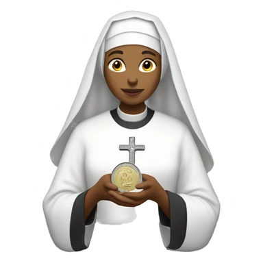 A nun holding a  dime sticker