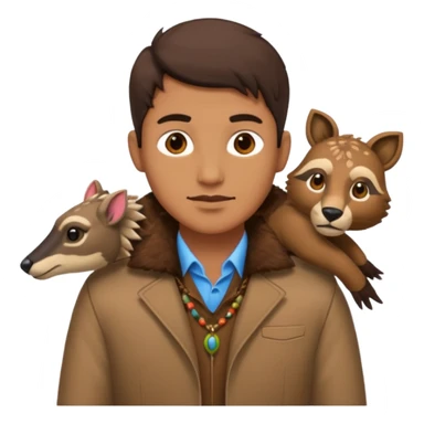 Classic hunter image, with brown clothes and some decorations made of animals sticker