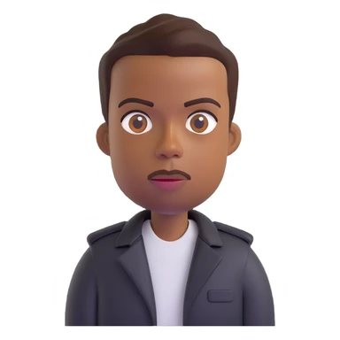 3D emoji of Chris Rock, neutral expression, short hair, brown skin, wearing a black jacket, Microsoft 3D Fluent emojis style sticker
