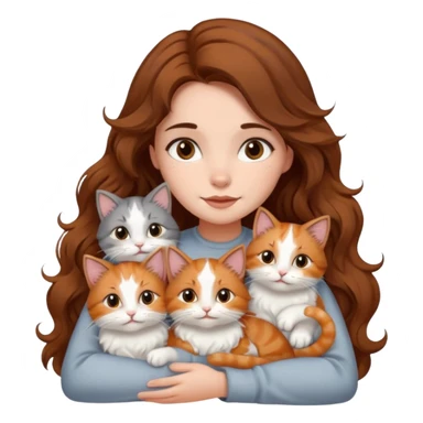 girl with long wavy brown hair cuddling with 6 cute cats sticker