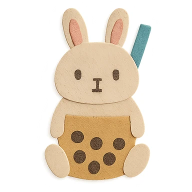 full-body milk tea bunny sitting still with blank stare, nose and mouth opaque sticker