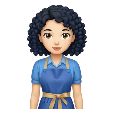 woman with curly black hair in blue apron sticker