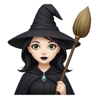 black witch girl with broom sticker