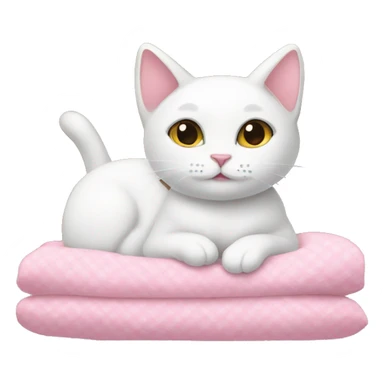 White Cat in bed with pink bows  sticker