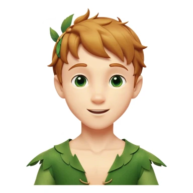 Cinematic Realistic Peter Pan Portrait, head tilted playfully and inquisitively, capturing his mischievous smile and twinkling eyes. The intricacies of his whimsical attire and the soft interplay of natural light bring to life his adventurous energy and childlike charm with a hint of daring strength. sticker