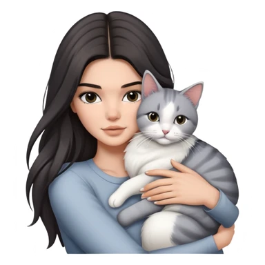 Kendall Jenner long hair hug one grey white cat sticker