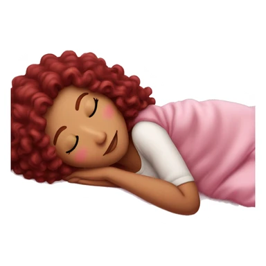 gorgeous white woman with long burgundy curly hair sleeping on pink princess bed sticker