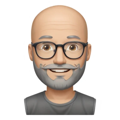 Bald man with salt and pepper beard and rectangle glasses and shoulder tattoos  sticker