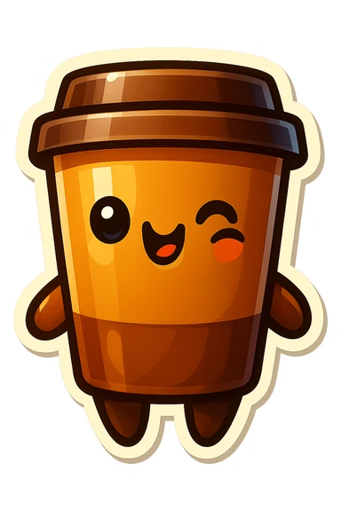 Tall coffee cup, winking sticker