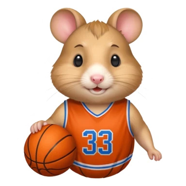 A smiling  hamster in a basketball shirt sticker