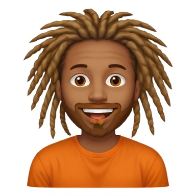 Brownskin man with long dreadlocks orange shirtblunt in mouth sticker