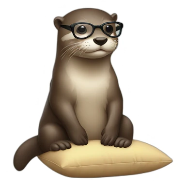 otter with glasses back leaning against a pillow sticker