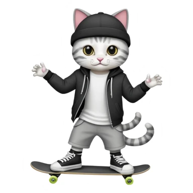 Create a black-and-white boy cat in skater boy clothes sticker