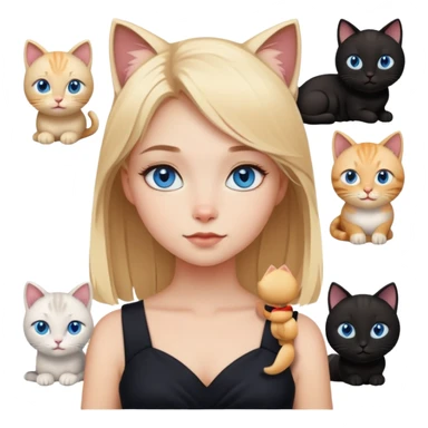 blonde girl with blue eyes astrology in black dress with different cats sticker