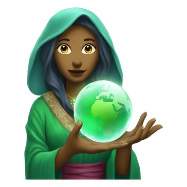 Female Fortune teller holding a crystal ball with the green earth inside it sticker