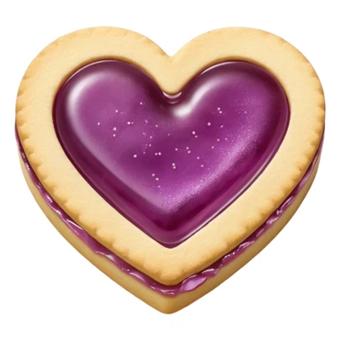 Realistic shortbread cookie in the shape of a heart with mauve jelly middle filling and sprinkled powder sugar on top. sticker