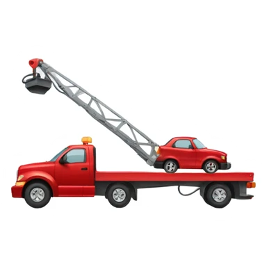 Red flatbed tow truck towing a car sticker
