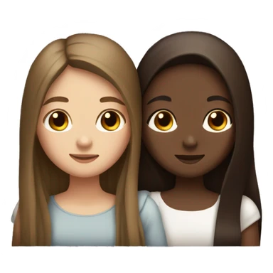 Two girls hugging one white skin  with long straight brown hair and the other with brown skin long dark brown hair  sticker