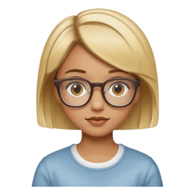 Una chica de piel morena clara con cabello corto de color rubio en mechones y lentes cuadrados sticker