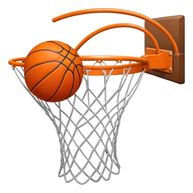 A close-up of a basketball shield and hoop with the ball swishing through the net, captured mid-air. The background emphasizes the tension and excitement of the moment, with the rim and net in sharp focus, showcasing the precision and skill of the sport. sticker