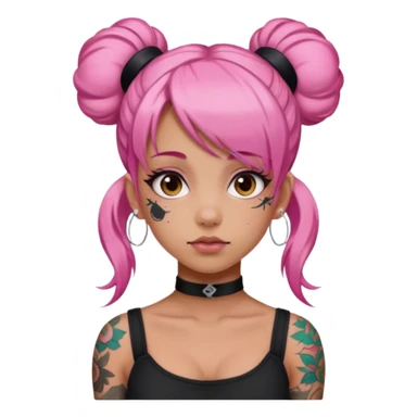 Tattooed girl with space buns and side bang pink hair  sticker