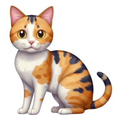 full body anxious looking colourful patchy calico tabby cat with tiny head to large body with fully white front legs sticker