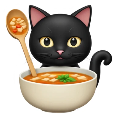 Black cat holding miso soup sticker