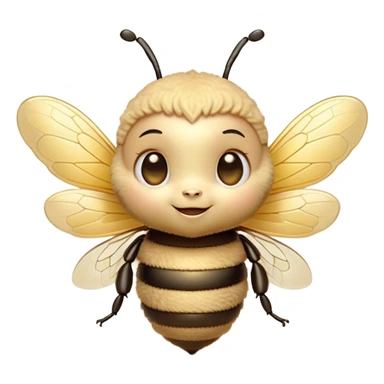 Cinematic Cute Bee Portrait Emoji, Head tilted playfully and inquisitively, featuring a delightfully small, fuzzy body with bright, sparkling eyes and adorable, delicate wings, Simplified yet irresistibly adorable features, highly detailed, glowing with a warm, inviting glow, high shine, affectionate and lively, stylized with a touch of whimsical honeyed charm, soft glowing outline, capturing the essence of a mischievous yet endearing bee that seems as if it could buzz out of the screen into your arms! sticker