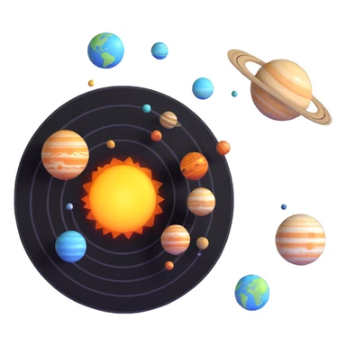detailed 3D solar system with sun and planets sticker