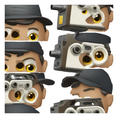 
Dad with cap filming with a Panasonic VHS-C VHS Camcorder looking through the camera sticker