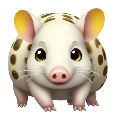 White chubby armadillo pig with yellow and black spots and cute flat face wide set tiny eyes sticker