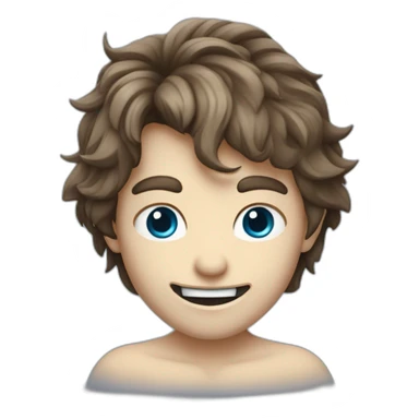 Un garçon qui sourit avec des dent de vampire les cheveux degradé bleu pas de corps sticker