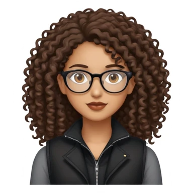 Mixed girl /curly long hair brown / with brown eyes glasses black vest  sticker