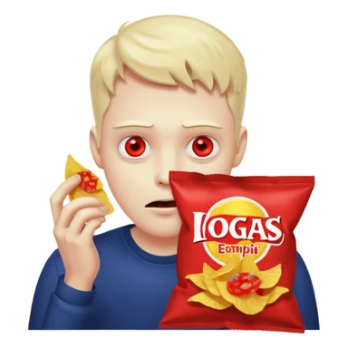 possessed guy eating a bag of chips sticker
