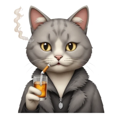 hazme a un gato fumando cigarro mientras toma alcohol y está depre sticker