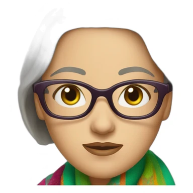 white-woman-with-graying-bob-green-eyes-and-glasses-wearing-colorful-shawl sticker