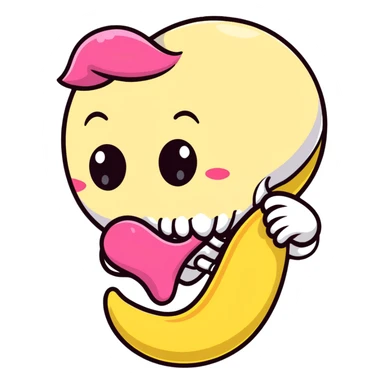 kissing emoji with a yellow bone in its mouth, bone has a pink tip sticker