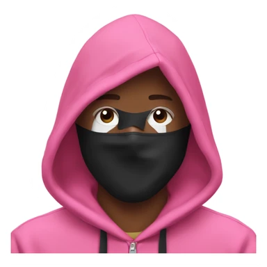A man with a pink hoodie and a black mask with a triangle inside of it ￼  sticker