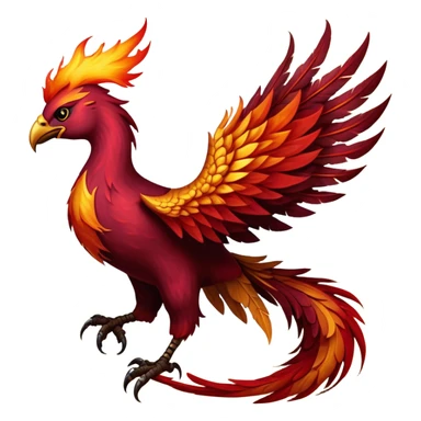 Cinematic Noble Battle-Hardened Mystical Fire Phoenix Portrait Emoji, with scorched, battle-scarred plumage in deep crimson, burnt gold, and smoldering ember hues. Its piercing eyes, hardened by countless conflicts, blaze with unyielding resolve and ancient wisdom. The elongated tail feathers bear vivid marks of fiery combat, rendered with lifelike texture and dynamic highlights, high shine, exuding an aura of mythic martial valor, focused and commanding, with a soft glowing outline that captures a phoenix forged in the fires of war. sticker