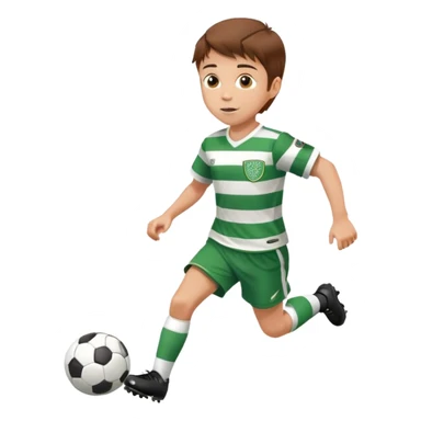 Celtic footballer running 6 years old brown hair white boy , stripes uniform , running with soccer ball # 17 sticker