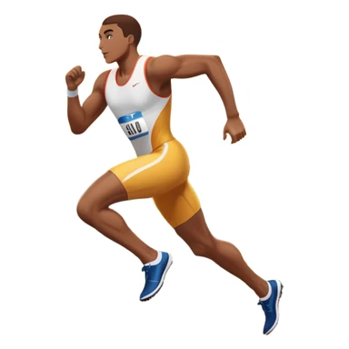 An icon featuring an athlete sprinting on a track, with powerful strides and determination. The background showcases a vibrant stadium with cheering fans, bright lights, and a clear sky. The athlete's motion is dynamic, emphasizing speed and competition. sticker