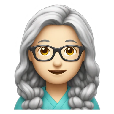 Chinese senio lady has long hair wear glasses show love sign sticker