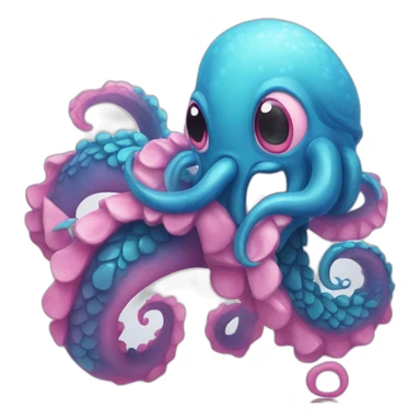 an adorable blue kraken fighting  has another pink kraken  adorable sticker