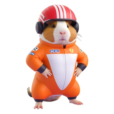 guinea pig in a Formula 1 racing suit and helmet, full body, sporty and energetic, racing theme sticker