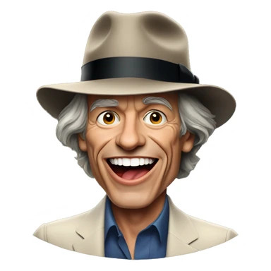 Round but thin face, cigarette in the corner of Mick Jagger's mouth with a malicious smile. Panama hat, neckerchief and rich guy look. sticker