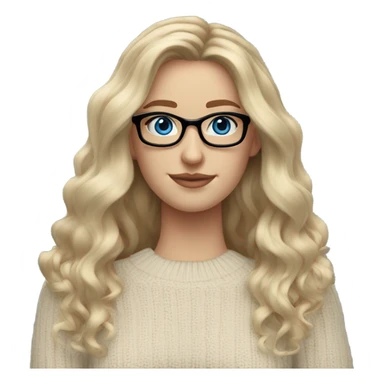Blonde balayage long hair white women beige sweater blue eyes and small glasses  sticker